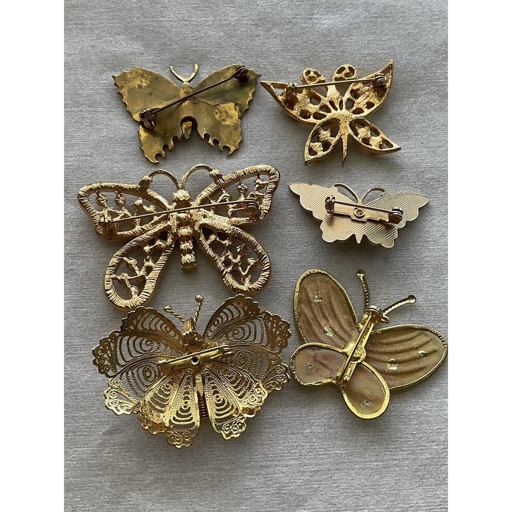 Lot Of 6 Vintage Brooch Pins Butterfly Gold Tone Estate Jewelry - Picture 11 of 12